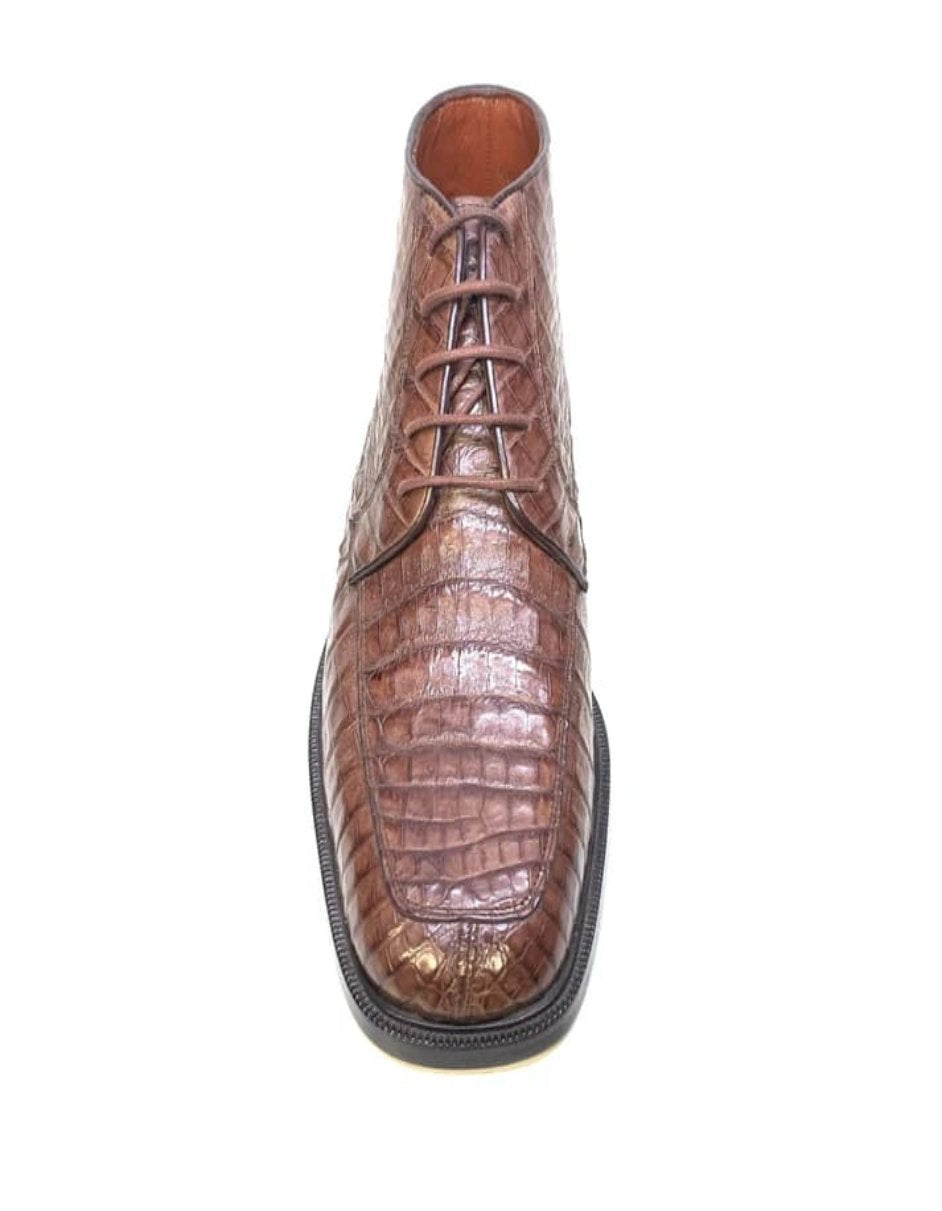 Los Altos Chocolate Brown Crocodile Lace Up Ankle Boots - 7