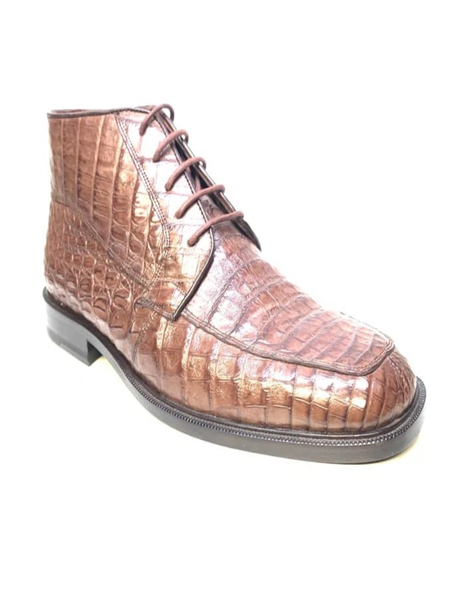 Los Altos Chocolate Brown Crocodile Lace Up Ankle Boots - 7