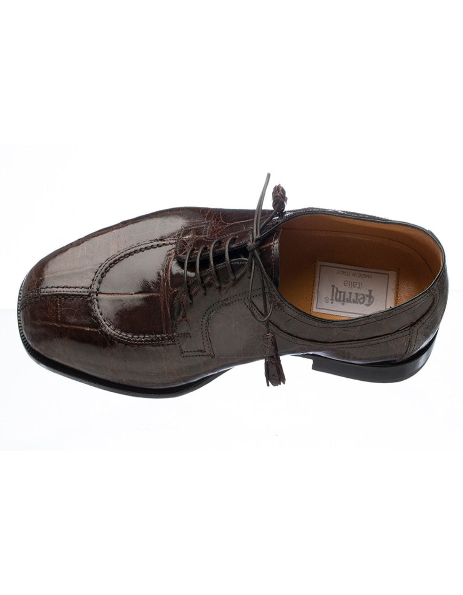 Ferrini Shoes - Mens Alligator Dress Shoe - Ferrini 3520 Belly Alligator Split Toe Shoes Chocolate - 6M