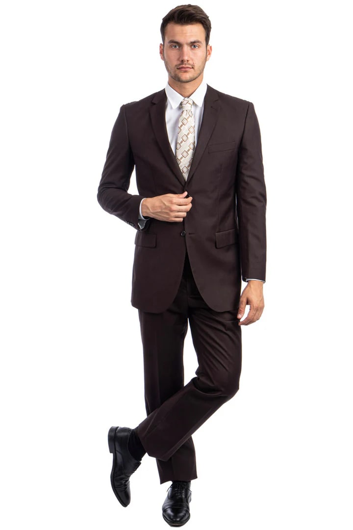 Cheap Suit - Men's Two Button Basic Modern Fit Business Chocolate Suit