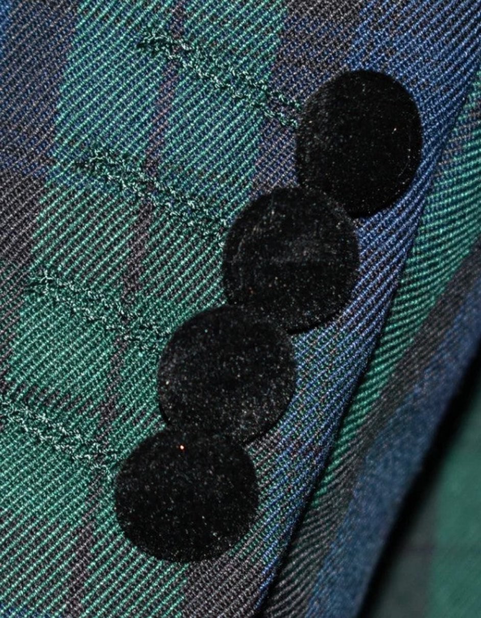 Green Tartan Tuxedo Dinner Jacket - Green and Blue Plaid Blazer - Checkered Sportcoat - S