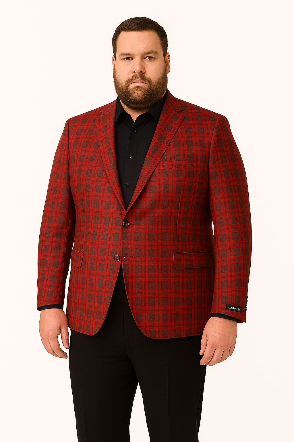 Mens Red Plaid Modern Fit Windowpane Check Blazer - Christmas Holiday Sport Coat Tartan Look - 44 Long