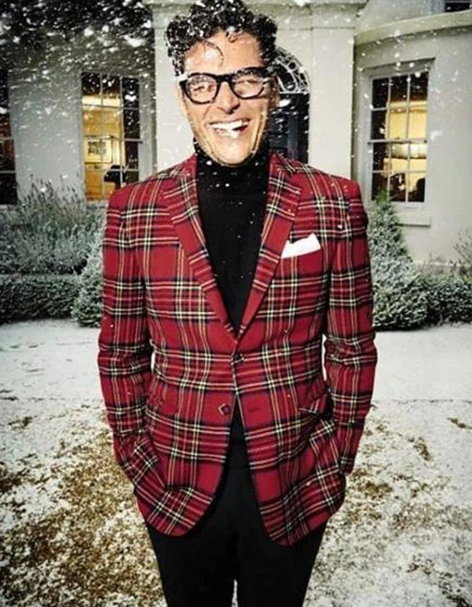 Mens Tartan Christmas Plaid Holiday Blazer in Red