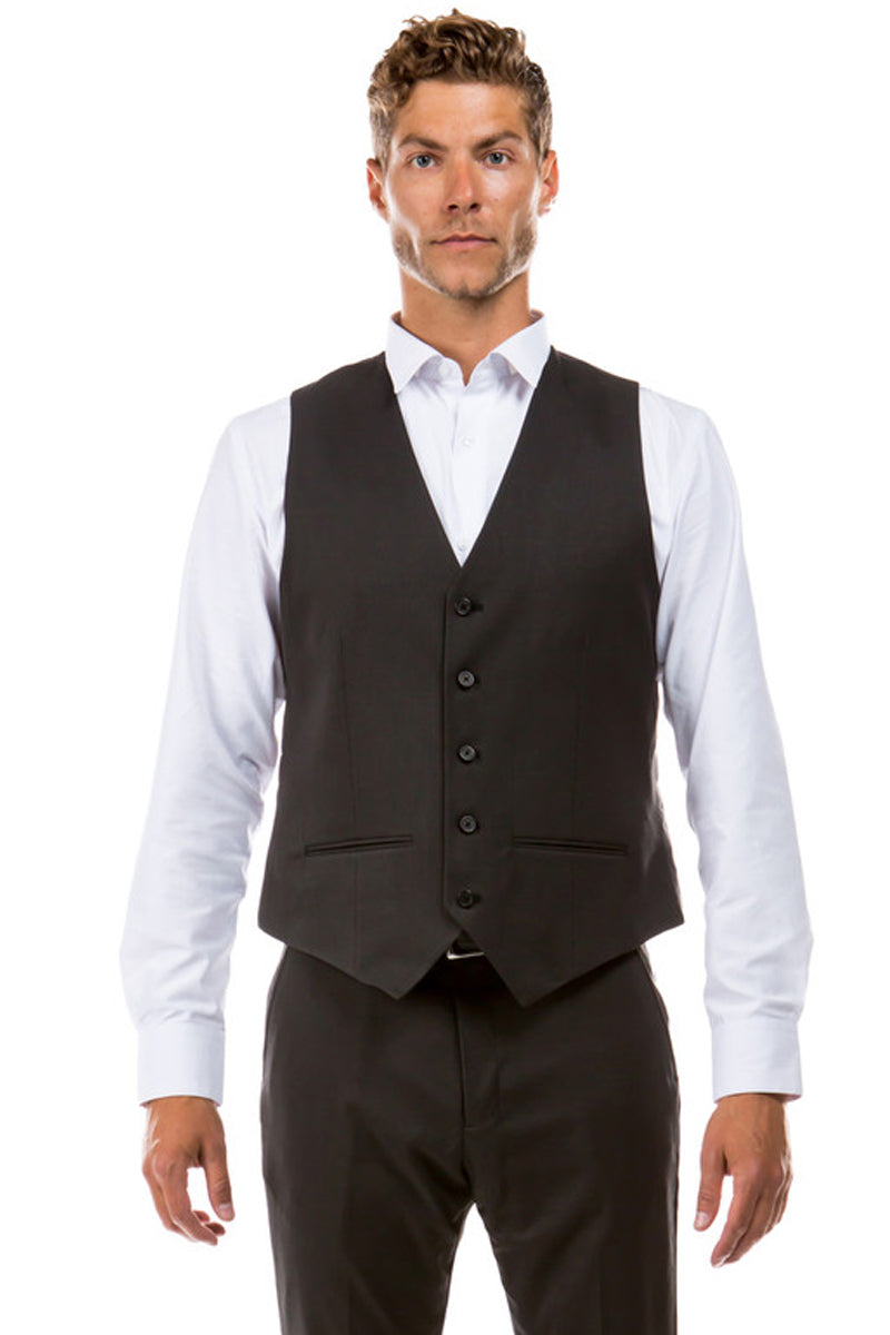 "Designer Wool Vest for Men - Charcoal Grey Suit Separate" - 34