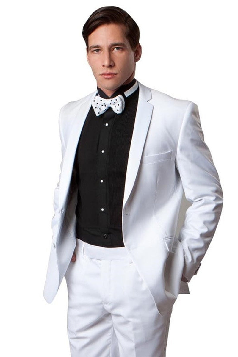 White Slim Fit Men's Tuxedo with Two Button Notch Lapel