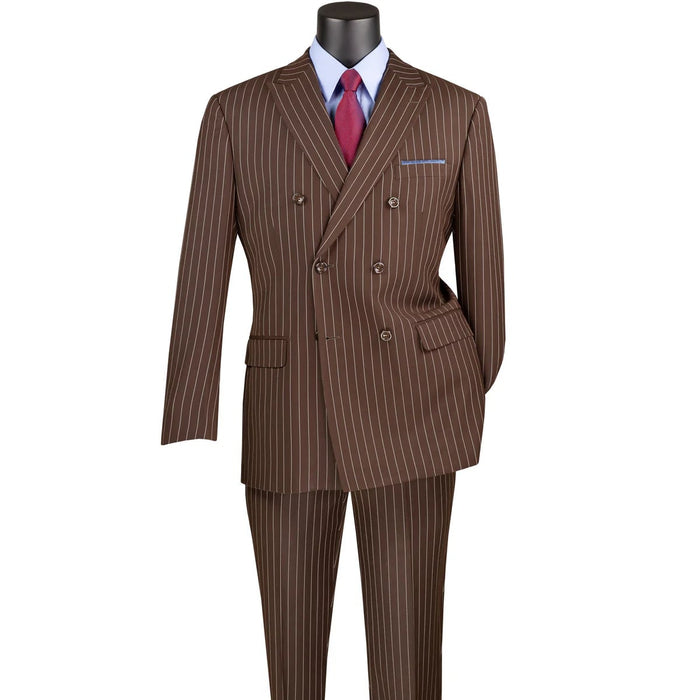 Mens Brown Pinstripe Double-Breasted Suit Classic 6-Button Business and Vintage Style