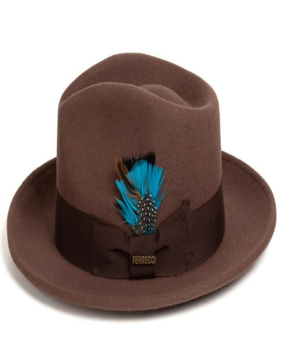 Brown Dress Hat 1920s Fedora Style - Mens Classic Wool Fedora Dress Hat in Brown - S