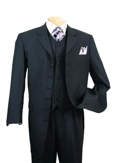 Classic Long Solid Black Fashion Zoot Suit - 36 Regular Jacket+30 Waist Adjustable 26to32)Height: 5'7"-6')(Neck: 14.5-16:S)