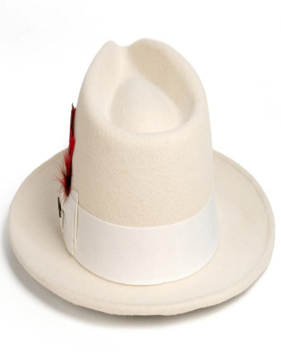 Off White Dress Hat 1920s Fedora Style - Mens Classic Wool Fedora Dress Hat in Off White - S