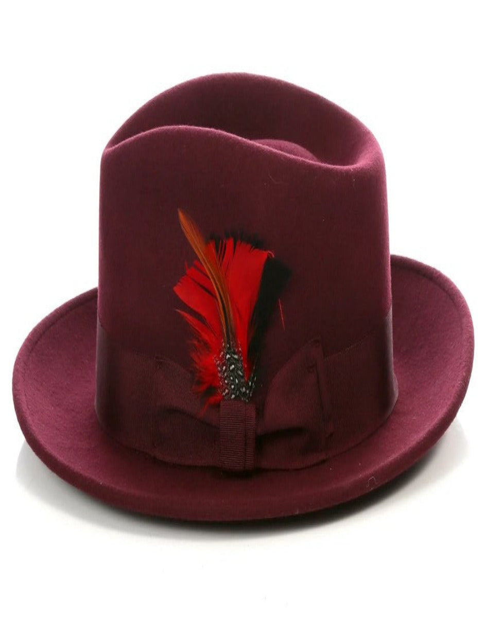 Burgundy Dress Hat 1920s Fedora Style - Mens Classic Wool Fedora Dress Hat in Burgundy - S