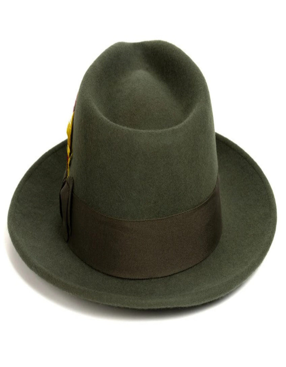 Olive Green Dress Hat 1920s Fedora Style - Mens Classic Wool Fedora Dress Hat in Olive Green - S