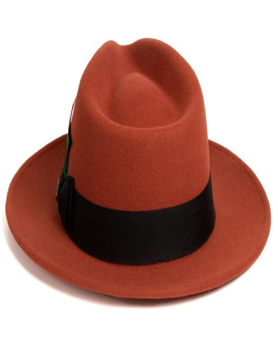 Rust Dress Hat 1920s Fedora Style - Mens Classic Wool Fedora Dress Hat in Rust - S