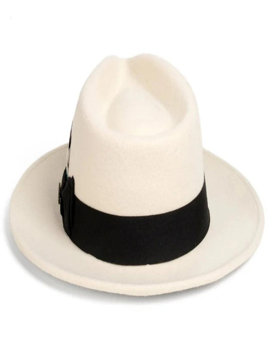 White and Black Dress Hat 1920s Fedora Style - Mens Classic Wool Fedora Dress Hat in White and Black - S