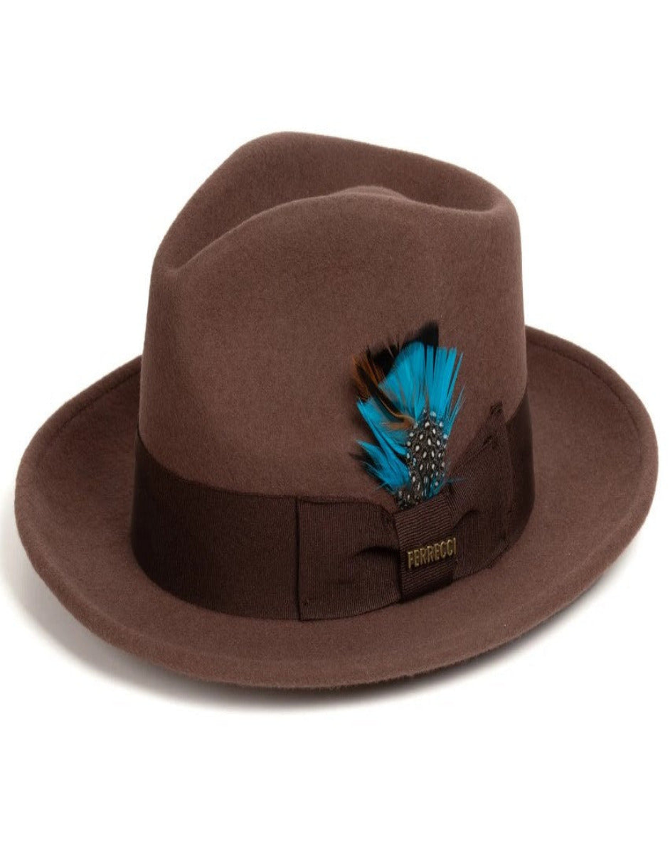 Brown Dress Hat 1920s Fedora Style - Mens Classic Wool Fedora Dress Hat in Brown - S