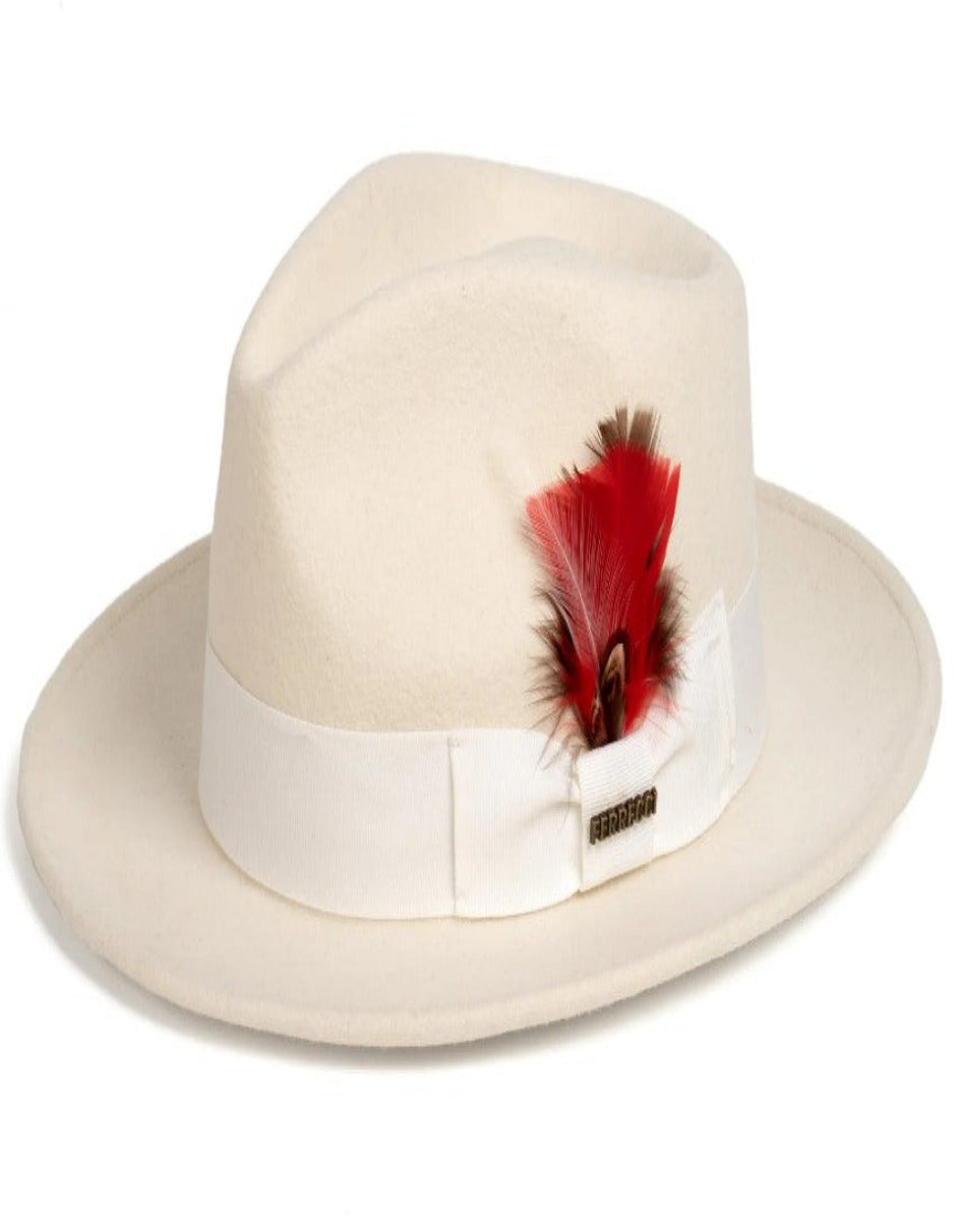 Off White Dress Hat 1920s Fedora Style - Mens Classic Wool Fedora Dress Hat in Off White - S