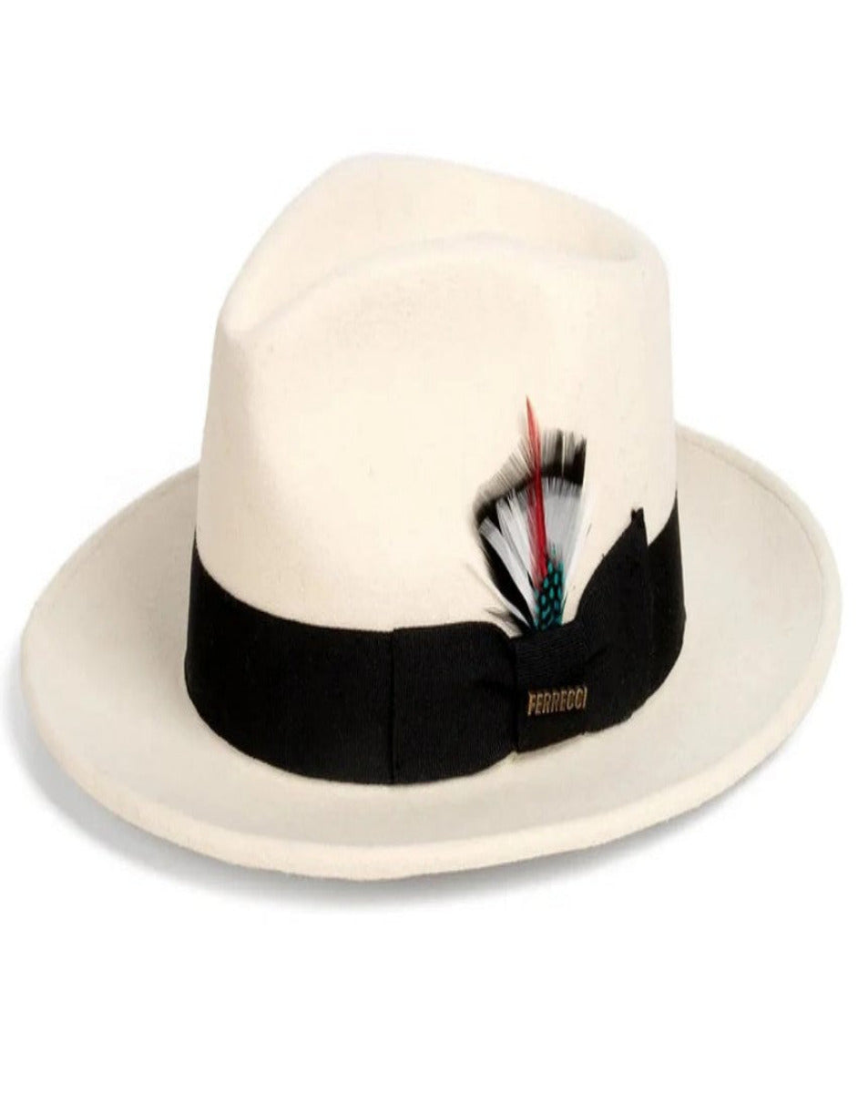 White and Black Dress Hat 1920s Fedora Style - Mens Classic Wool Fedora Dress Hat in White and Black - S