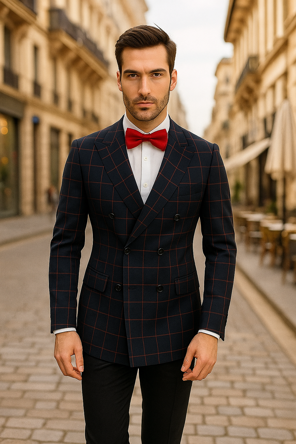 Double Breasted Suit in Black and Red Plaid Window Pane Suit - Gangster Suit 1920s Suit - 34 Short or Extra Small