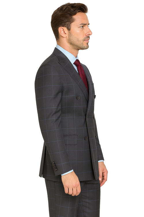 1920's Mens Vested Bold Gangster Vintage Plaid Suit With White Vest in Grey