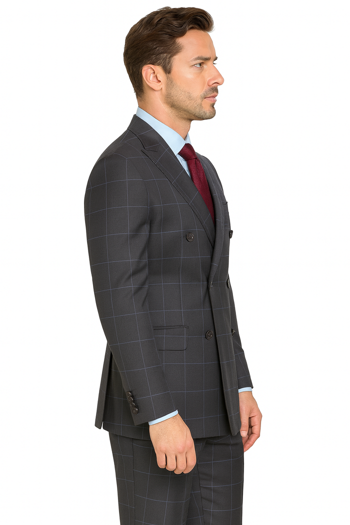 1920's Mens Vested Bold Gangster Vintage Plaid Suit With White Vest in Grey