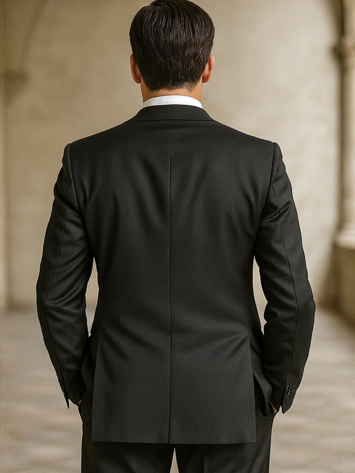 Classic Fit - 100% Dark Grey Suit - Three Button Vested Suit - Athletic Fit