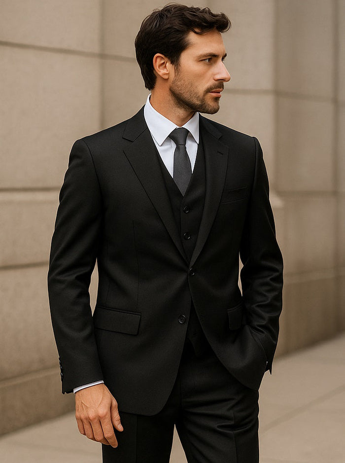 Classic Fit - 100% Dark Grey Suit - Three Button Vested Suit - Athletic Fit