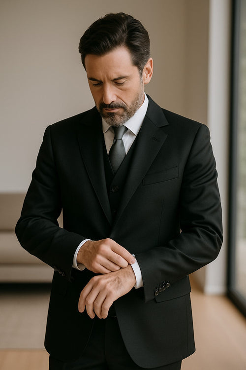 Classic Fit - 100% Dark Grey Suit - Three Button Vested Suit - Athletic Fit