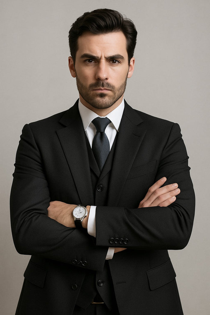Classic Fit - 100% Dark Grey Suit - Three Button Vested Suit - Athletic Fit