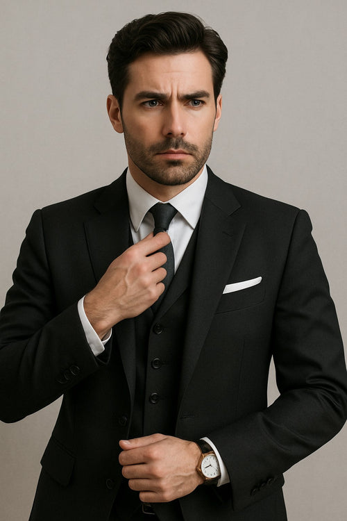 Classic Fit - 100% Dark Grey Suit - Three Button Vested Suit - Athletic Fit