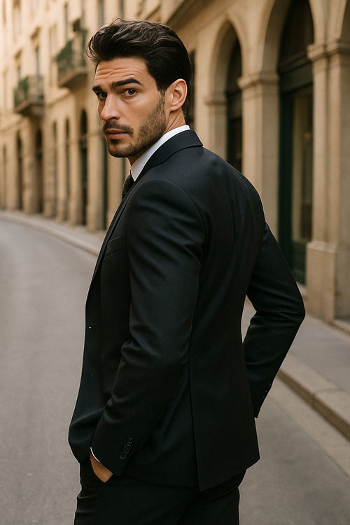 Classic Fit - Charcoal Suit - Three Button Vested Suit - Athletic Fit
