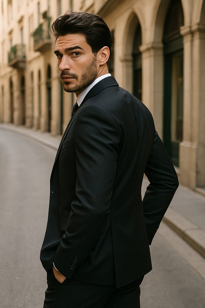 Classic Fit - Charcoal Suit - Three Button Vested Suit - Athletic Fit
