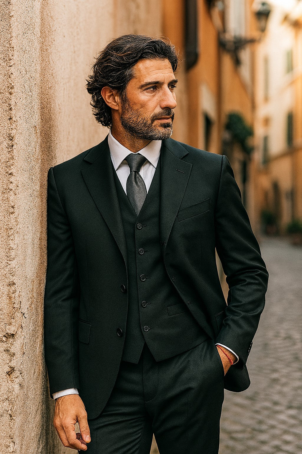Classic Fit - Charcoal Suit - Three Button Vested Suit - Athletic Fit