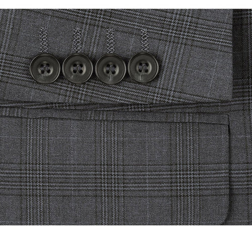 Cheap priced Suit  - Mens Two Button Classic Fit Vested  Charcoal Grey Suit  Windowpane Plaid