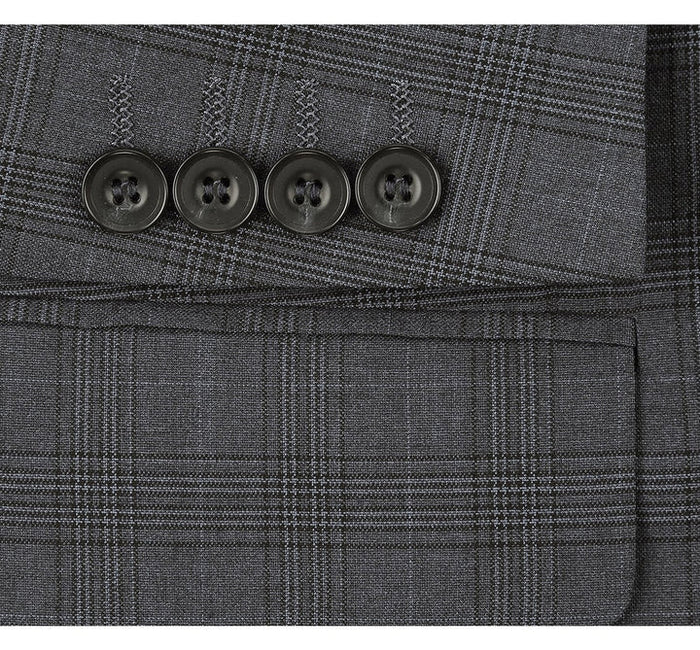Cheap priced Suit  - Mens Two Button Classic Fit Vested  Charcoal Grey Suit  Windowpane Plaid