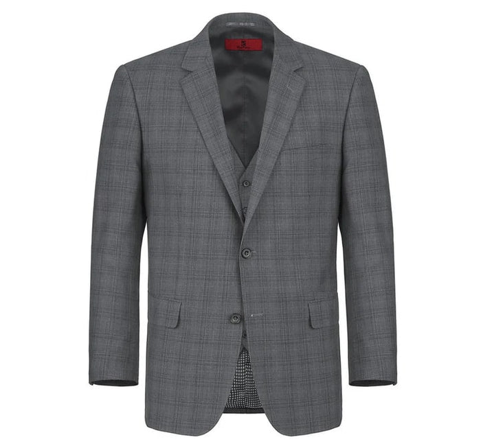 Cheap priced Suit  - Mens Two Button Classic Fit Vested  Charcoal Grey Suit  Windowpane Plaid