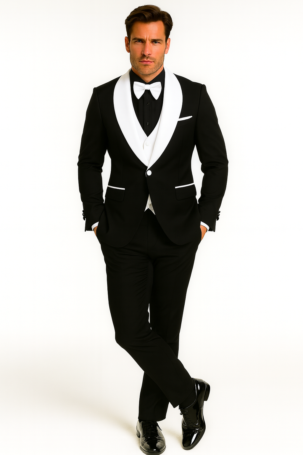 Mens Black Dinner Jacket - Two Toned Color Blazer - Black and White Lapel Sport Coat - Coat Size 38