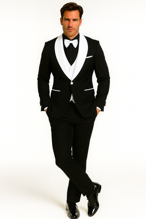 Mens Black Dinner Jacket - Two Toned Color Blazer - Black and White Lapel Sport Coat