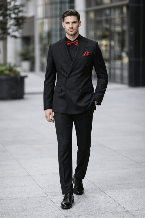 Ultra Slim Fit Double Breasted Charcoal Suit - Narrow Leg Pants - Gucci Cut - Tapered Jacket