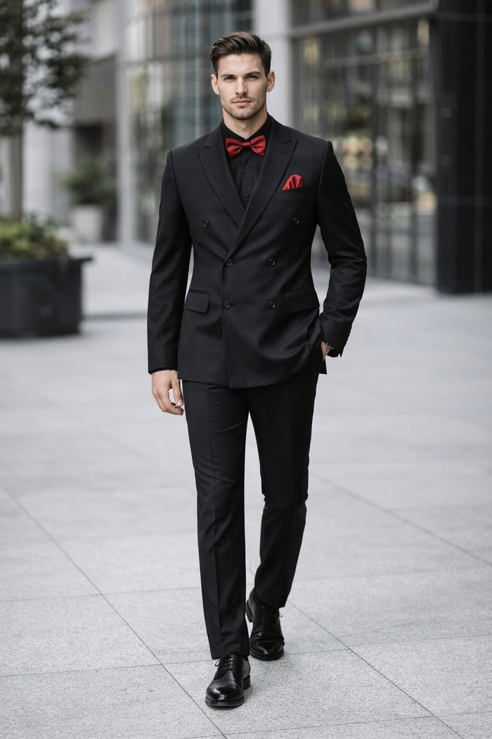 Ultra Slim Fit Double Breasted Charcoal Suit - Narrow Leg Pants - Gucci Cut - Tapered Jacket