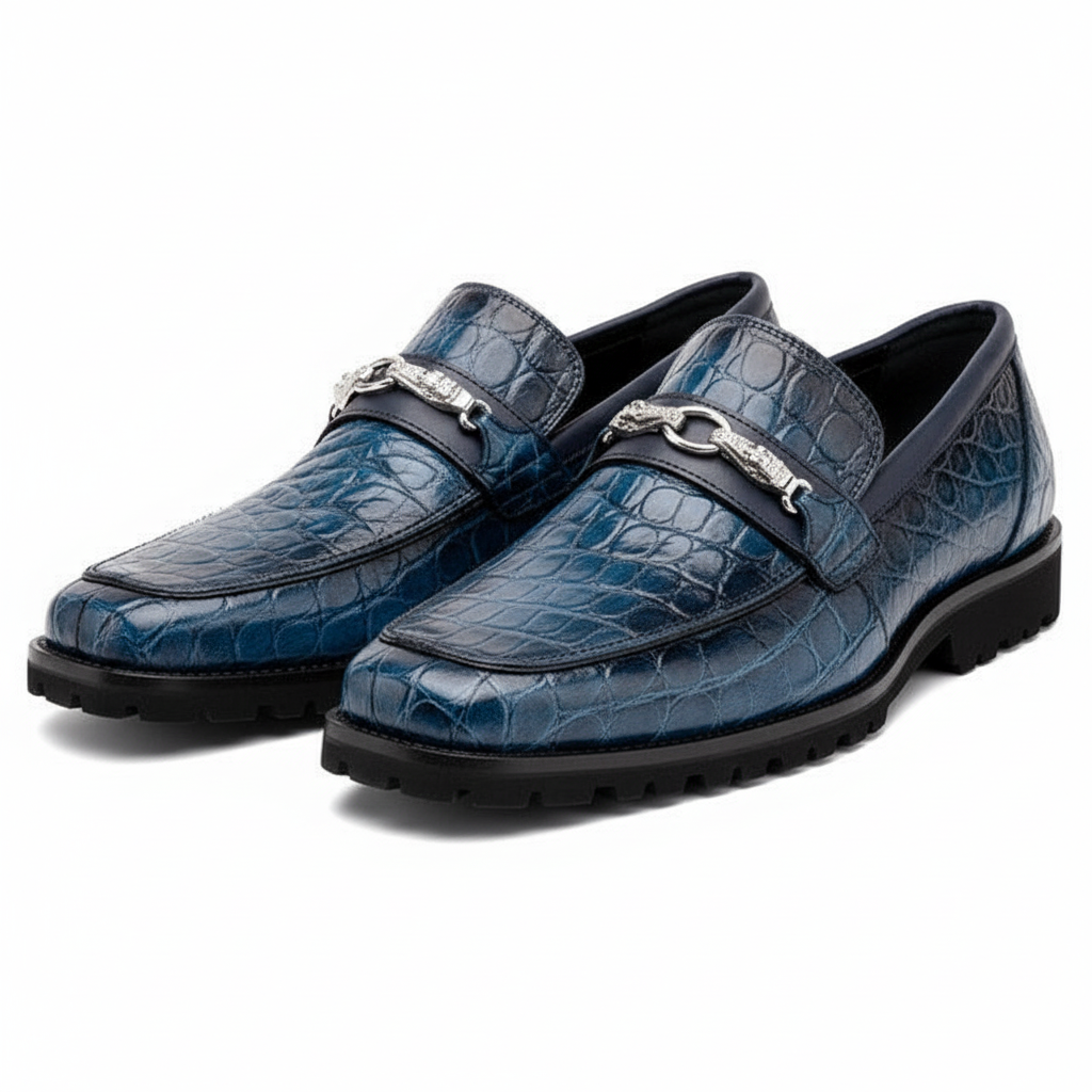 Men's Mauri Casual Alligator Loafers Blue Metal Bit Debonair - 8.5