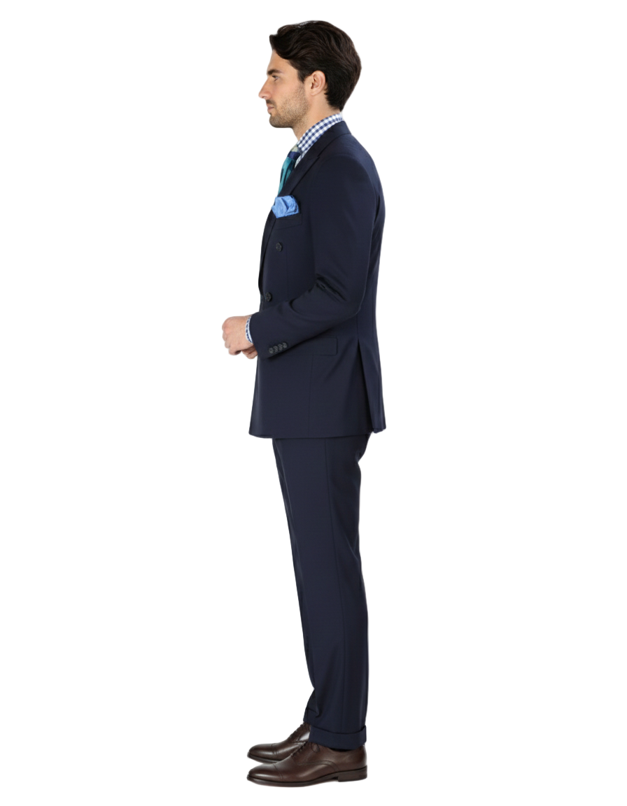 Double Breasted Suits - Vested Suits Wool Fabric - Apolo King Brand - Navy Suit