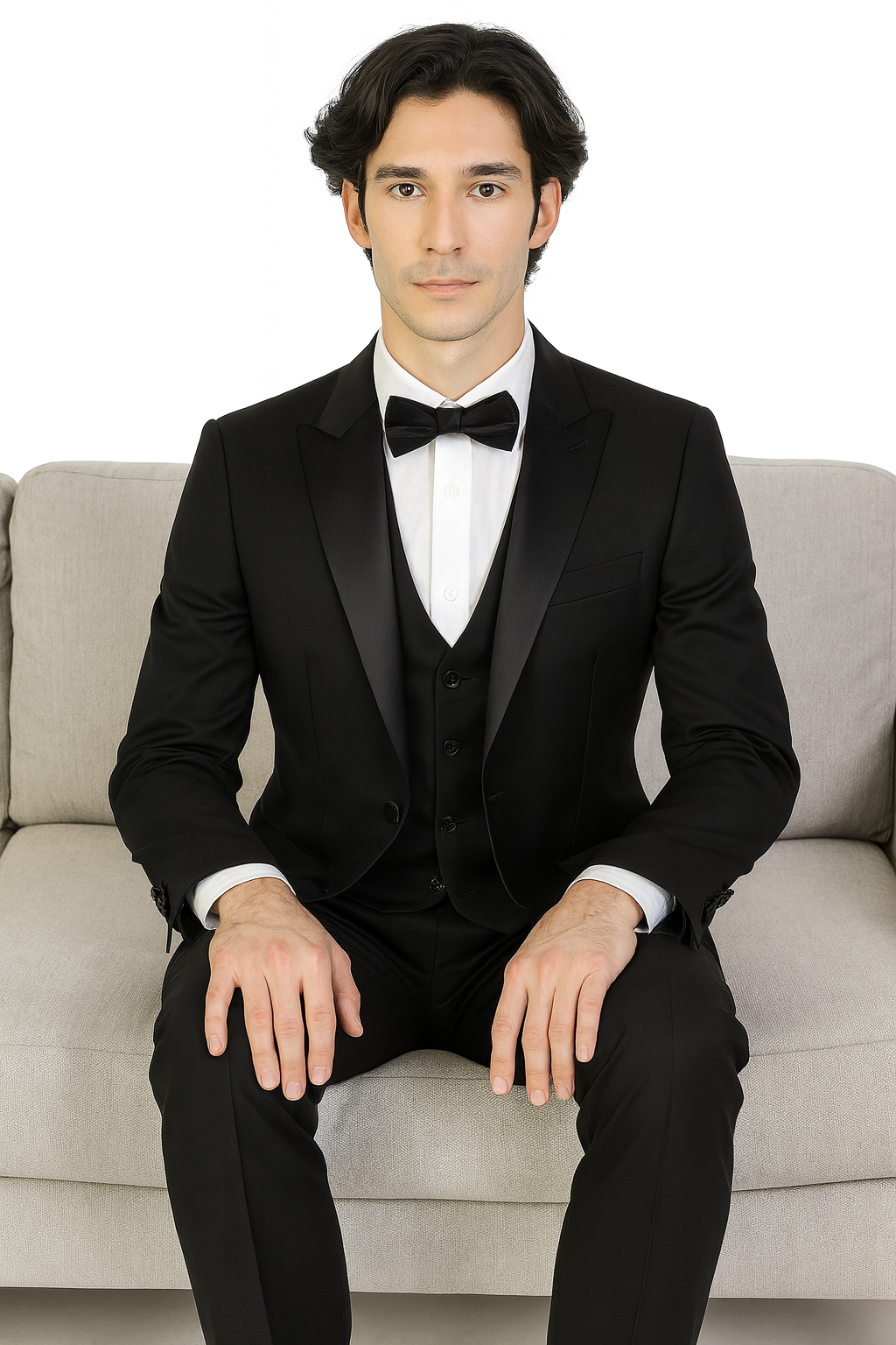 Mens 3-Piece Slim-Fit Shiny All Satin Suit Black - 34 Short or Extra Small