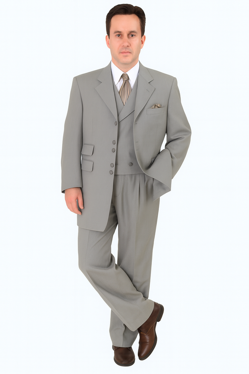 Zoot Suit - Mens Double Button Vested Fashion Grey Zoot Suit