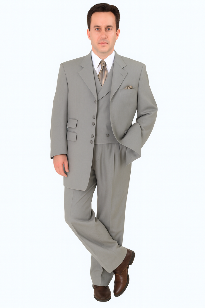 Zoot Suit - Mens Double Button Vested Fashion Grey Zoot Suit