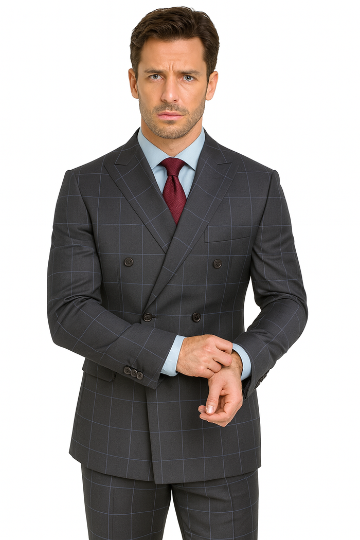 1920's Mens Vested Bold Gangster Vintage Plaid Suit With White Vest in Grey