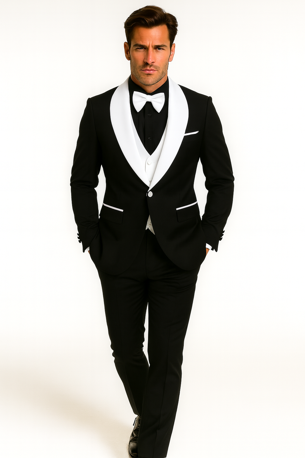 Mens Black Dinner Jacket - Two Toned Color Blazer - Black and White Lapel Sport Coat - Coat Size 38