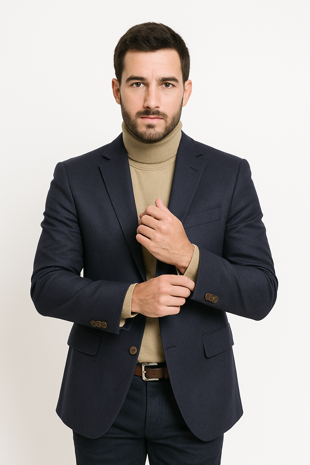 Mens Two Button Navy Cashmere Jacket with Notch Lapel - 36 Short