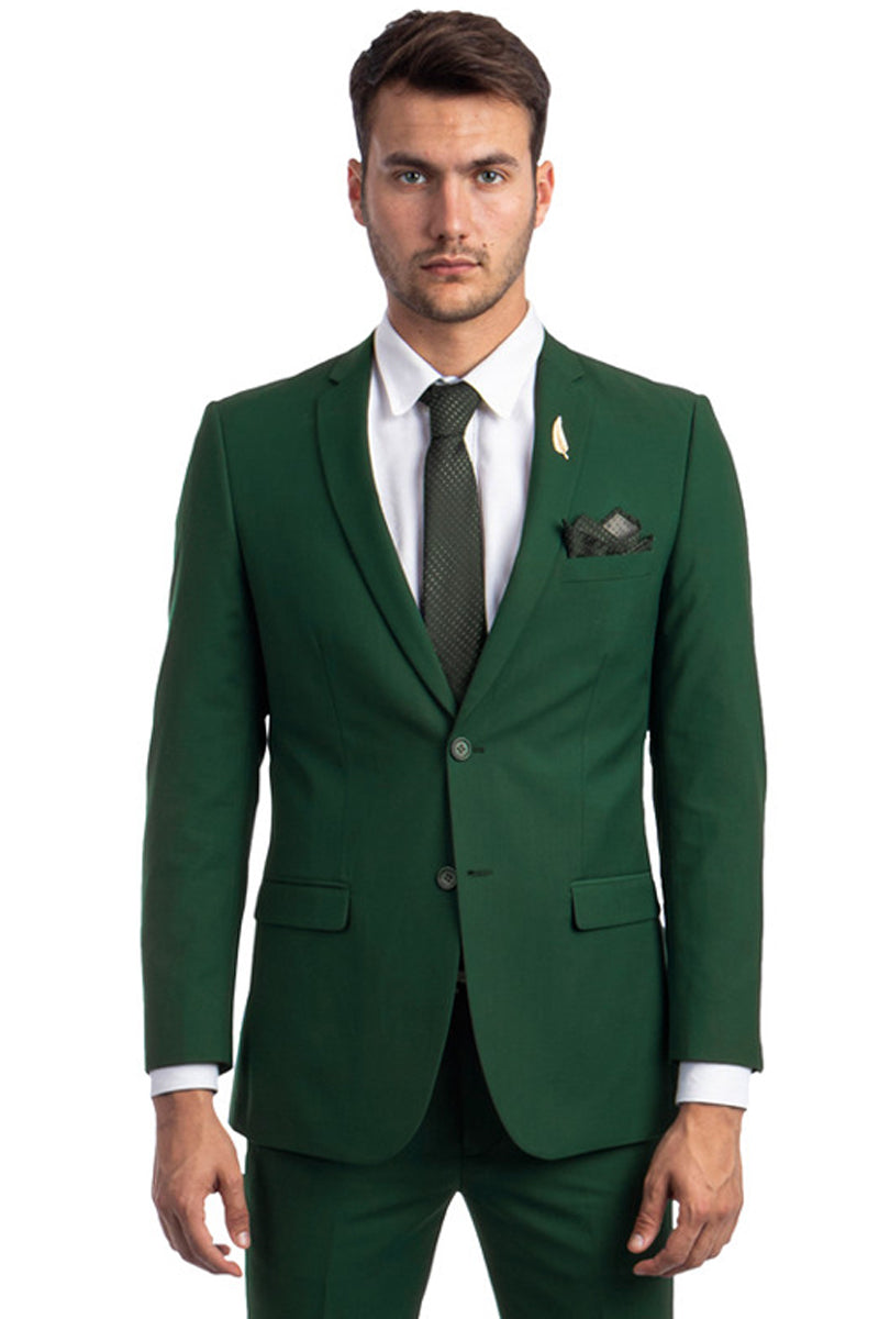 Hunter Green Slim Fit Men's Wedding Suit - Basic 2 Button Style
