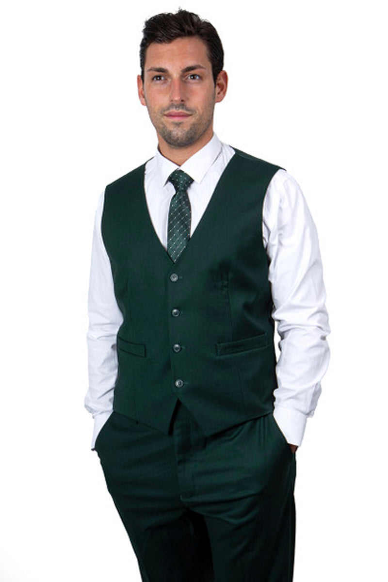 "Stacy Adams Men's Two Button Vested Suit in Hunter Green"