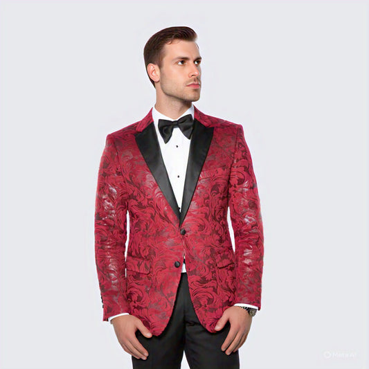 Red Paisley Hybrid Fit Tuxedo Jacket By Stacy Adams - Wedding - Prom 2025