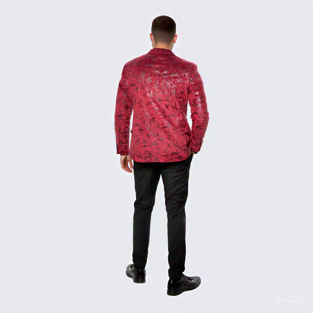 Red Paisley Hybrid Fit Tuxedo Jacket By Stacy Adams - Wedding - Prom 2025 - Coat Size 38